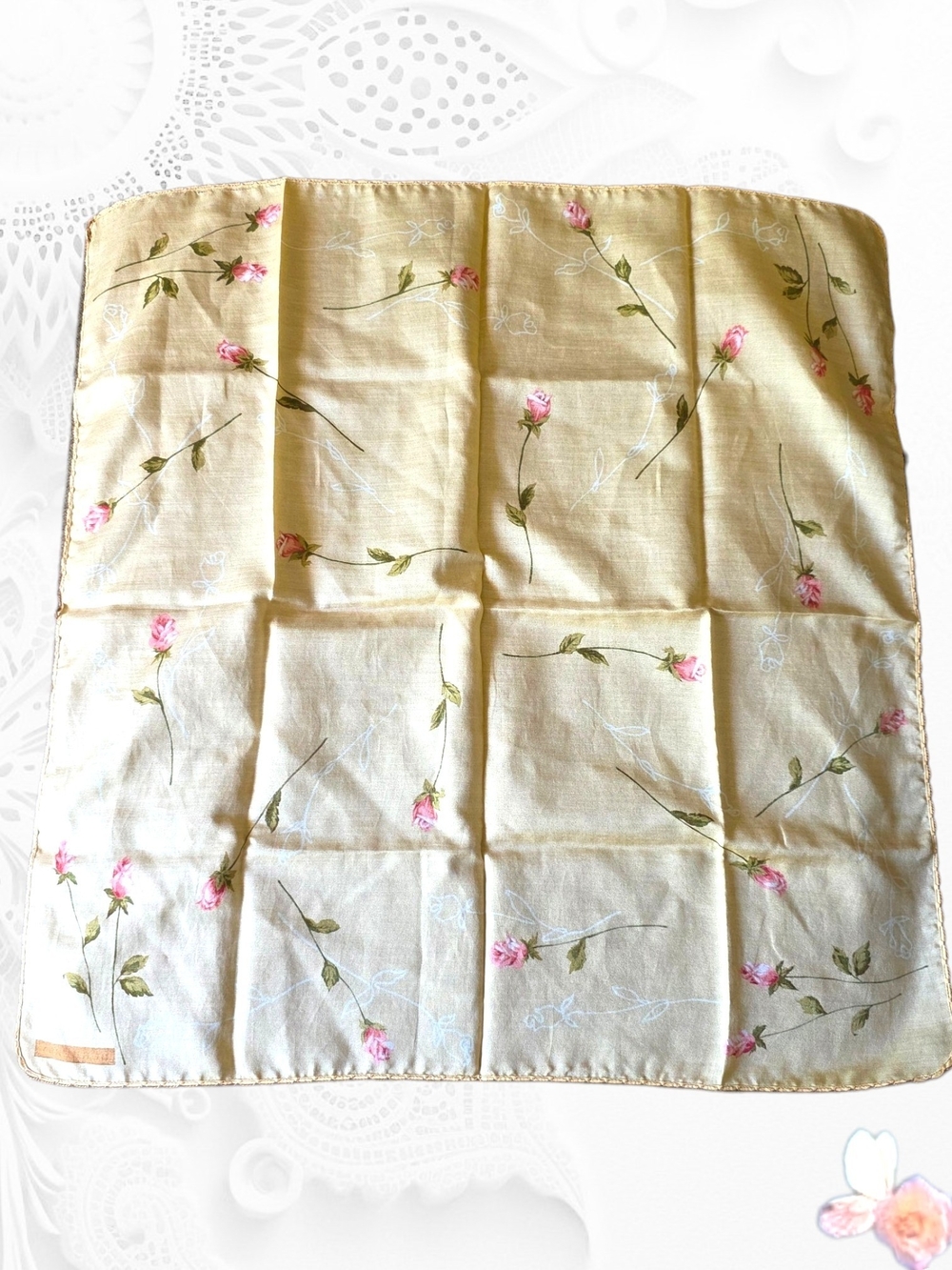 Vintage Burberry Rose Floral Neck Scarf Cotton Head Scarf 22x22 Cottagecore - Picture 4 of 8